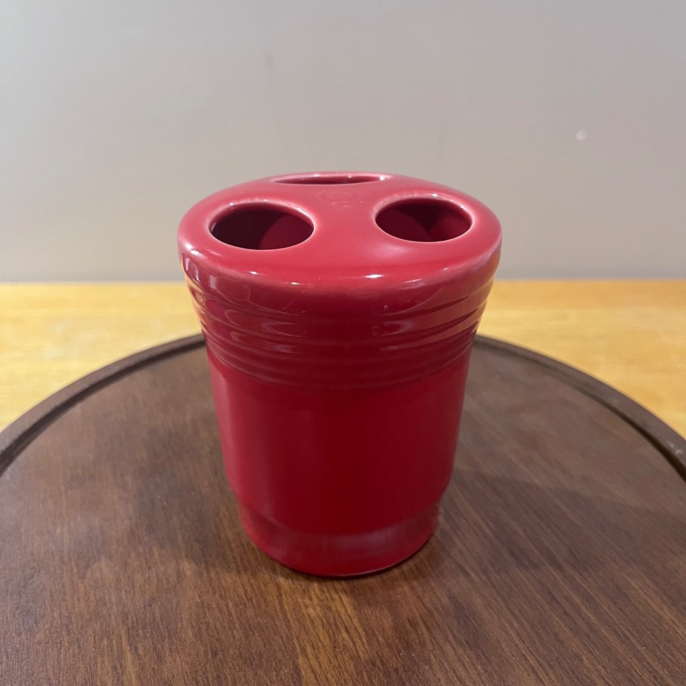 Fiesta Scarlet Red Toothbrush Holder Vtg Art Deco‎ Ceramic HLC USA 4.5"